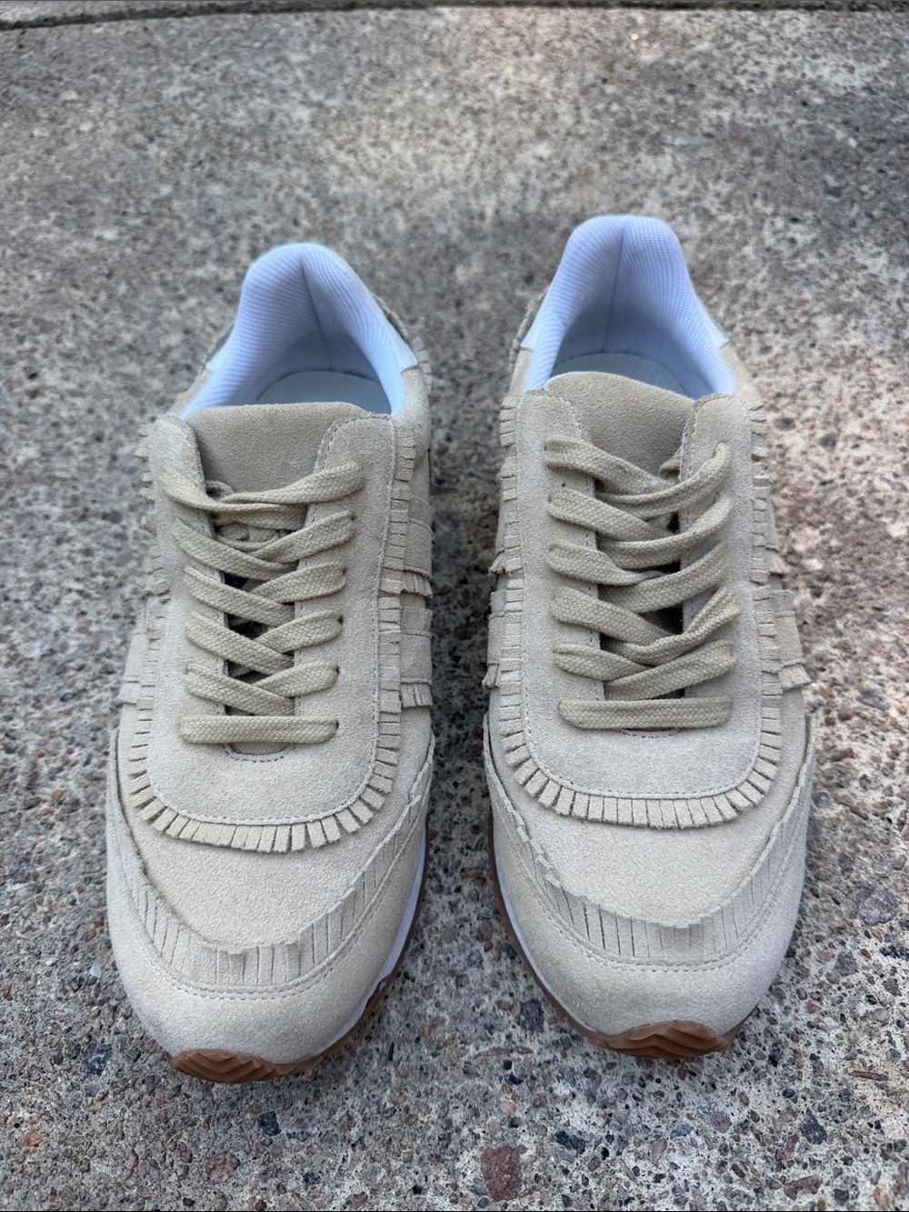 Charlotte Stone Dean Suede Fringe Sneakers In Sand Size 6/6.5